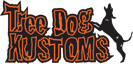 Tree Dog Kustoms logo with the company name in black with an orange outline and a dog next it.